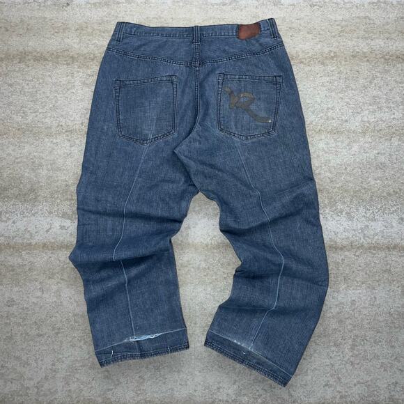 Vintage Skater Wide Leg Jeans Rocawear Slate Blue Wash Baggy Denim Rap Style Y2K